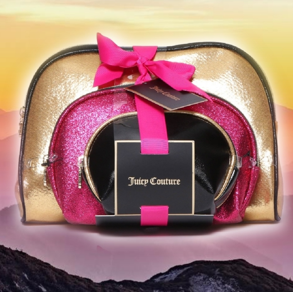Juicy Couture 3 Piece Makeup Bag Set Cosmetic  New
